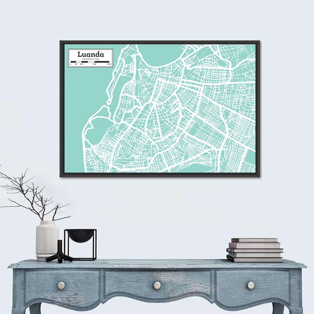 Luanda Hand-drawn City Map Wall Art in a room, landscape