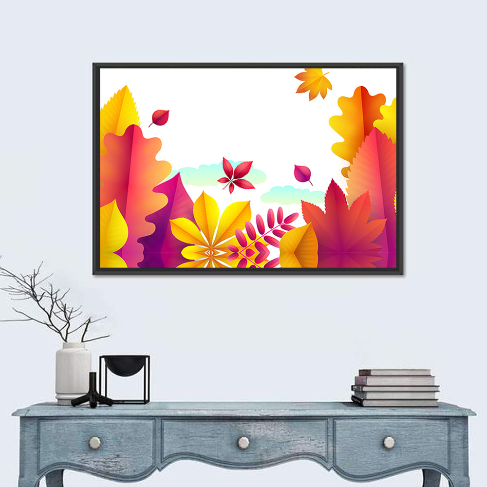 Autumn Leaves Botanical Illustration Wall Art in a room, landscape
