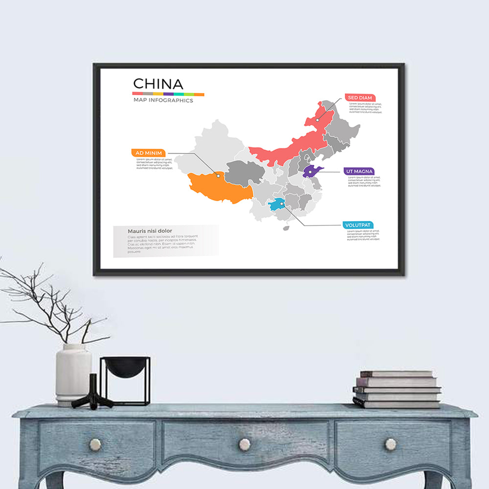China Map Infographic Wall Art in a room, landscape