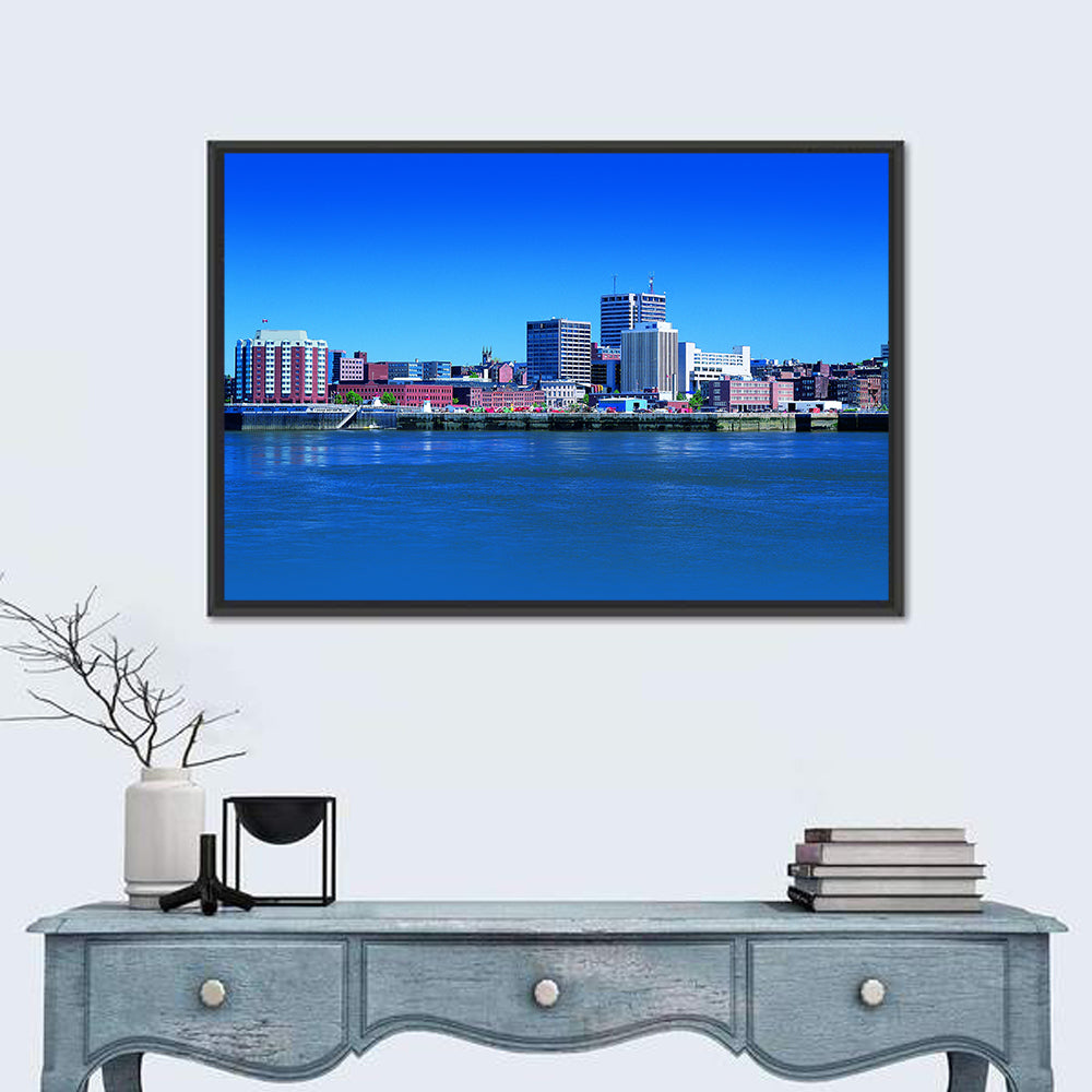 Saint John Harbor Skyline Wall Art in a room, landscape