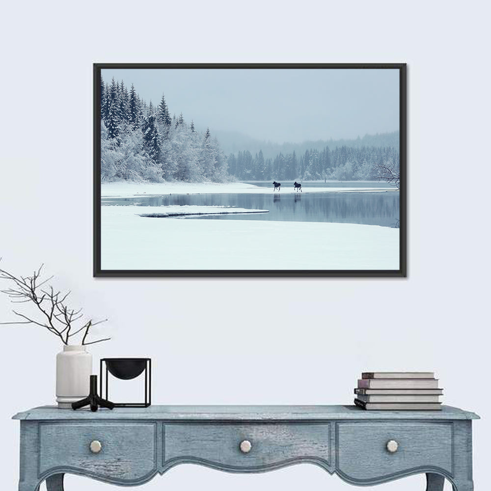 Foggy Lake Selbu Wall Art in a room, landscape