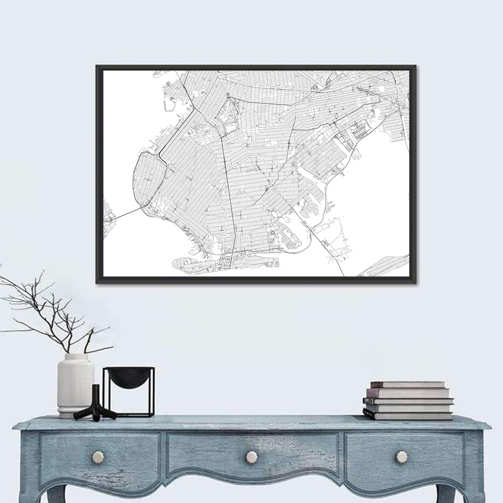 Manhattan Street Map Wall Art in a room, landscape