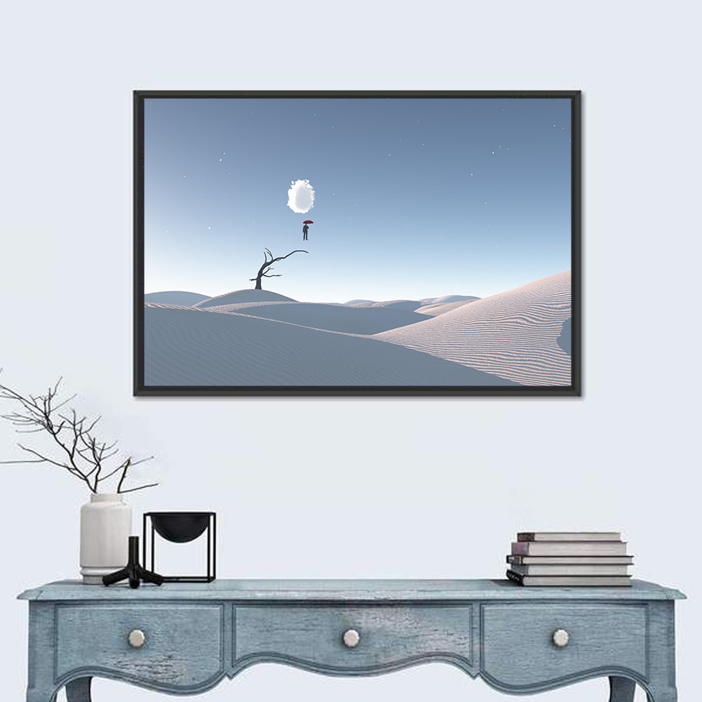 Surreal Desert with Red Umbrella Wall Art
