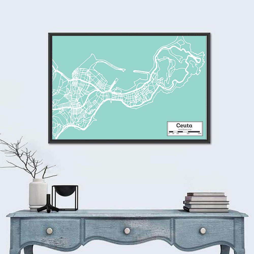 Ceuta City Map Wall Art in a room, landscape