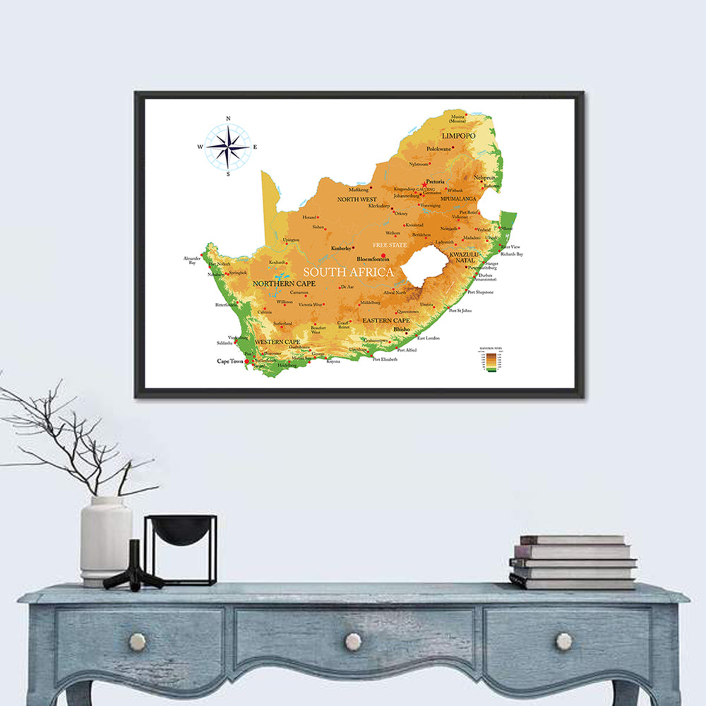 South Africa Physical Map Wall Art