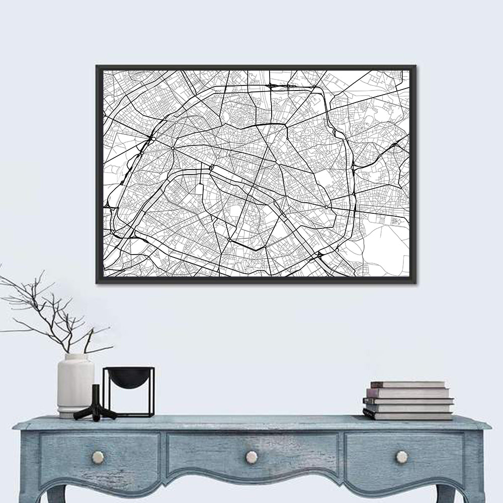 Paris Street Grid Map Wall Art in a room, landscape