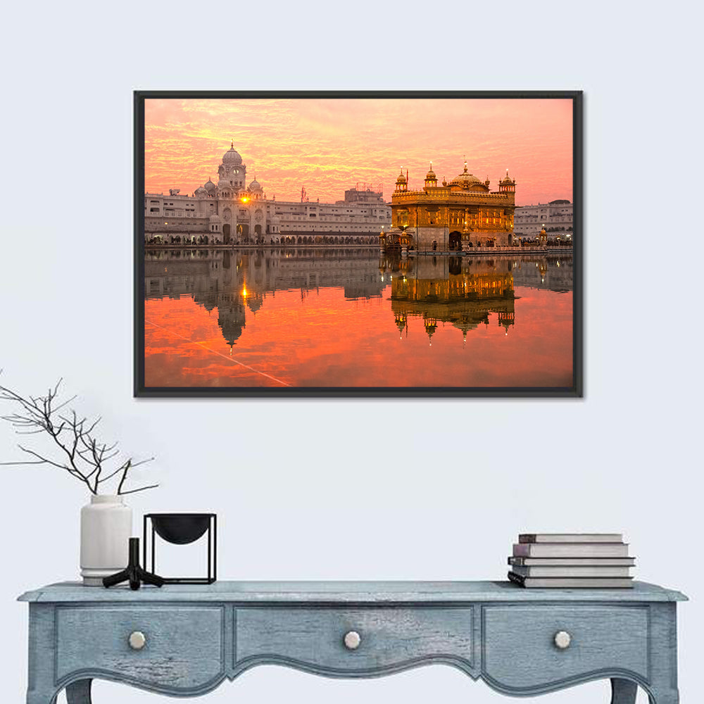 Golden Temple at Sunset Wall Art in a room, landscape