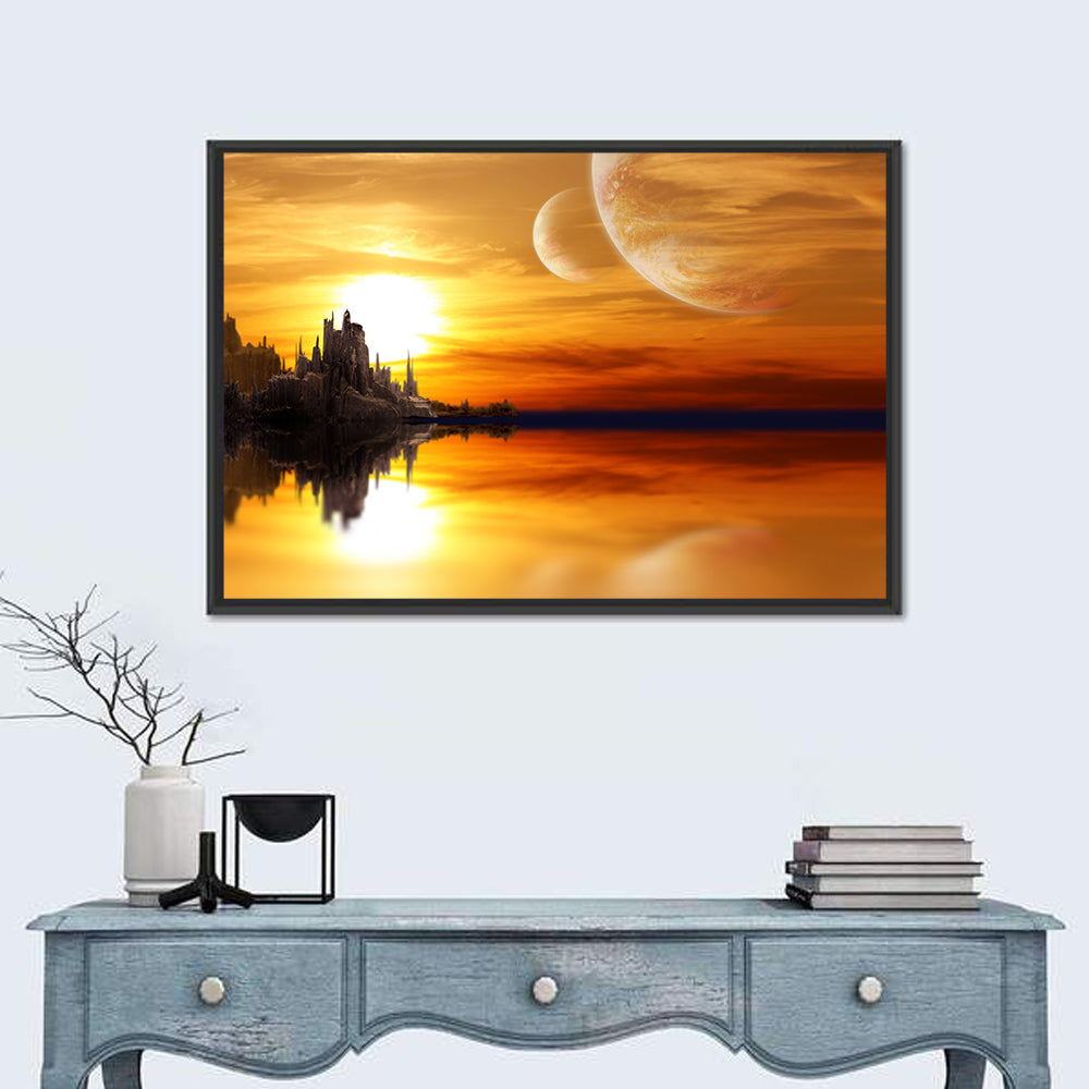 Twin Moons Over Alien Castle Wall Art