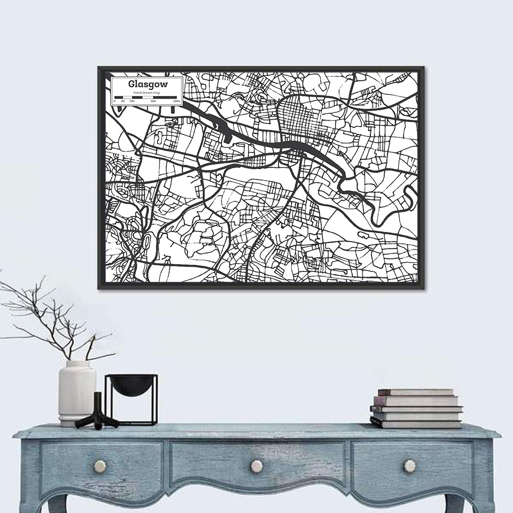 Glasgow City Map Wall Art in a room, landscape