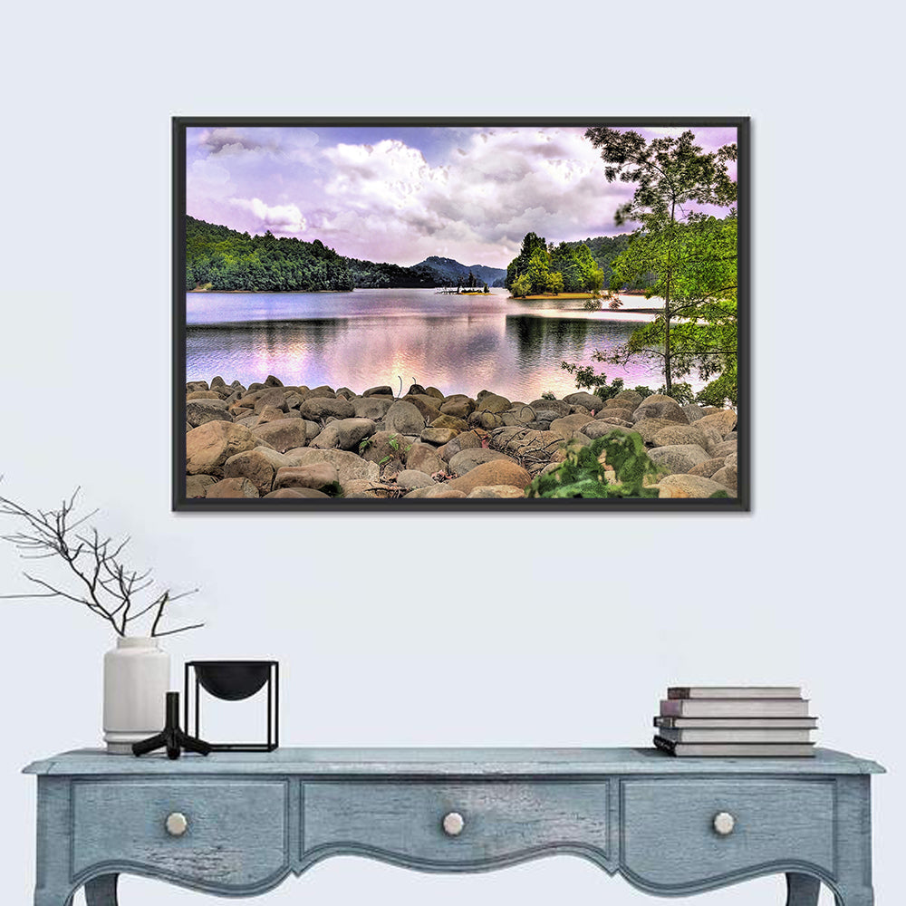 Glenville Lake Shoreline Wall Art in a room, landscape