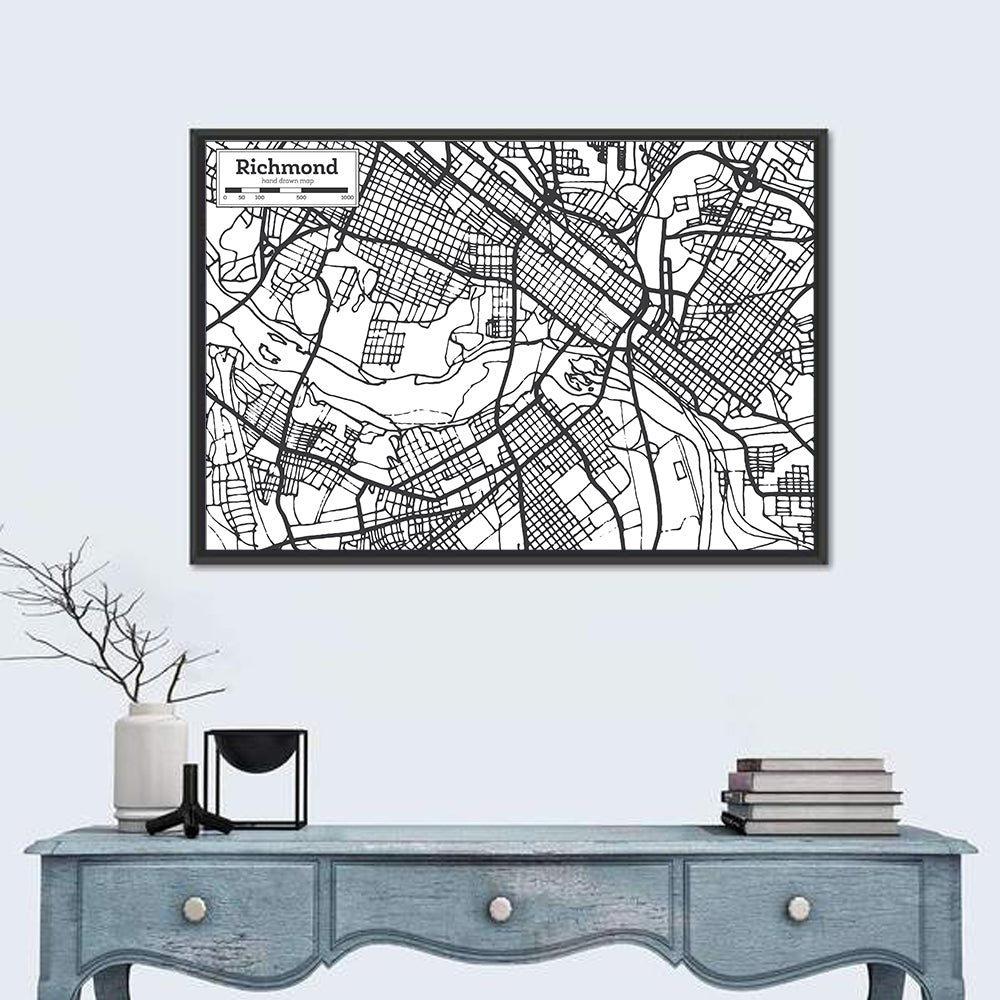 Richmond City Grid Map Wall Art in a room, landscape