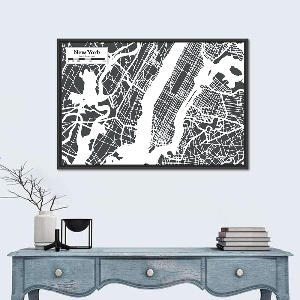 Manhattan Map, New York Wall Art in a room, landscape