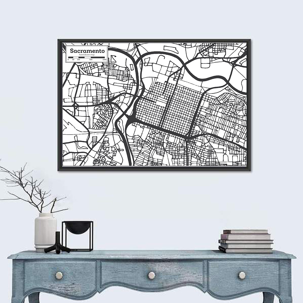 Sacramento Street Grid Map Wall Art