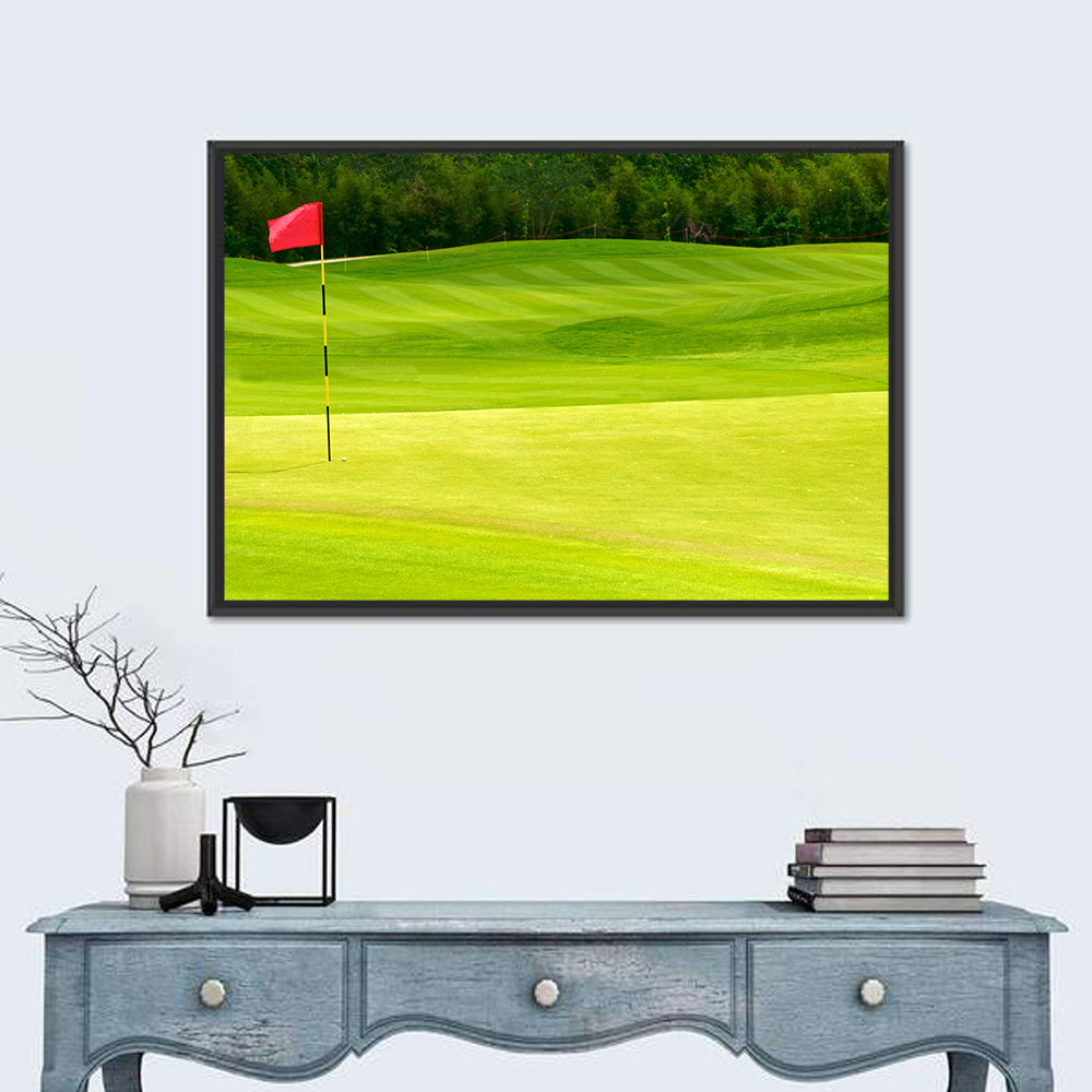 Red Golf Flag on the Green Wall Art in a room, landscape