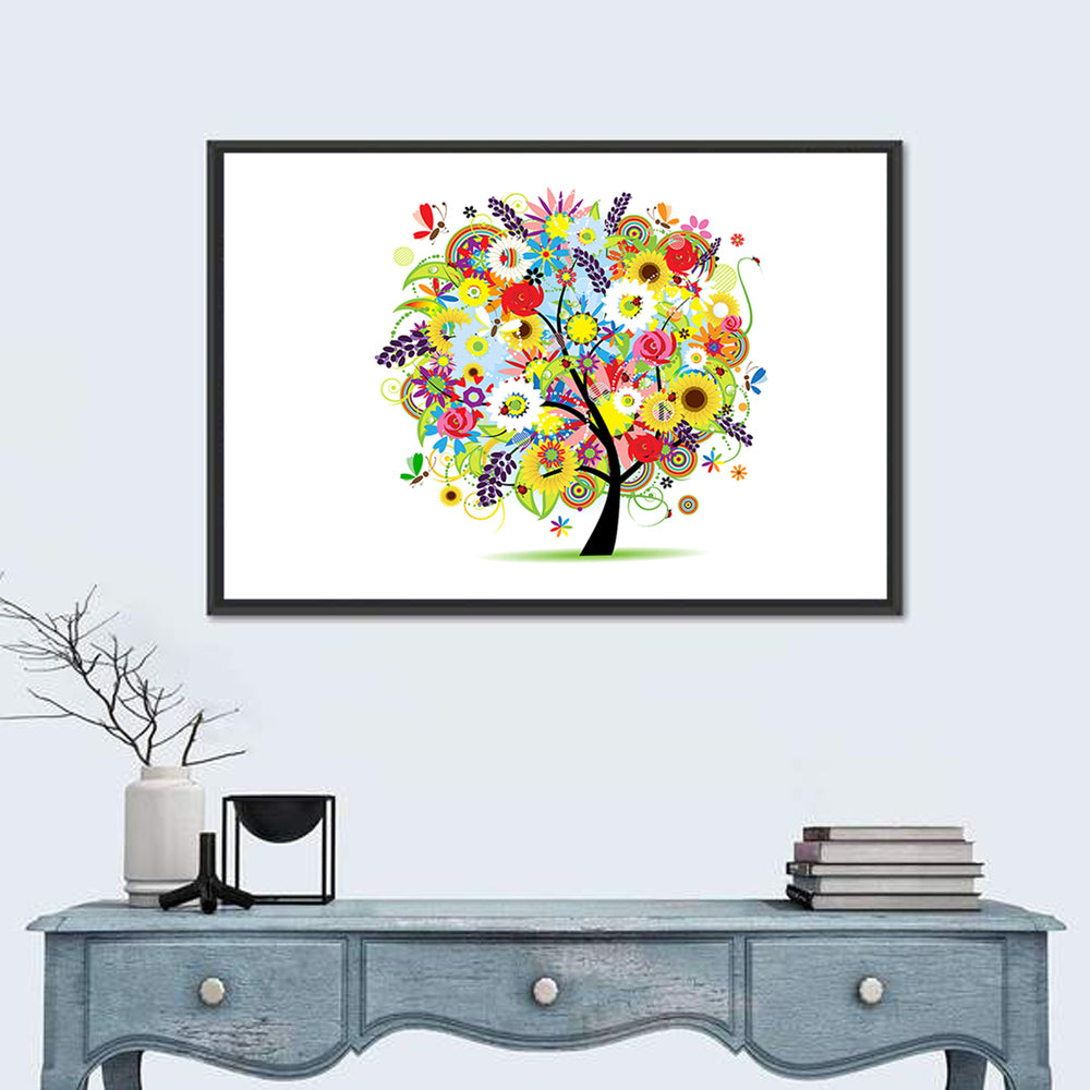Colorful Floral Tree with Butterflies Wall Art