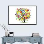 Colorful Floral Tree with Butterflies Wall Art