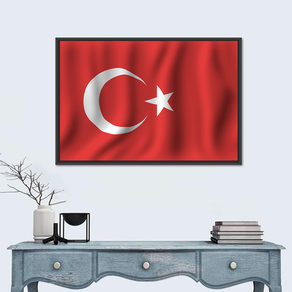 Turkish Flag with Wavy Texture Wall Art in a room, landscape