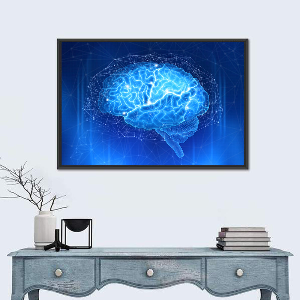 Human Brain Wireframe Close-up Wall Art in a room, landscape