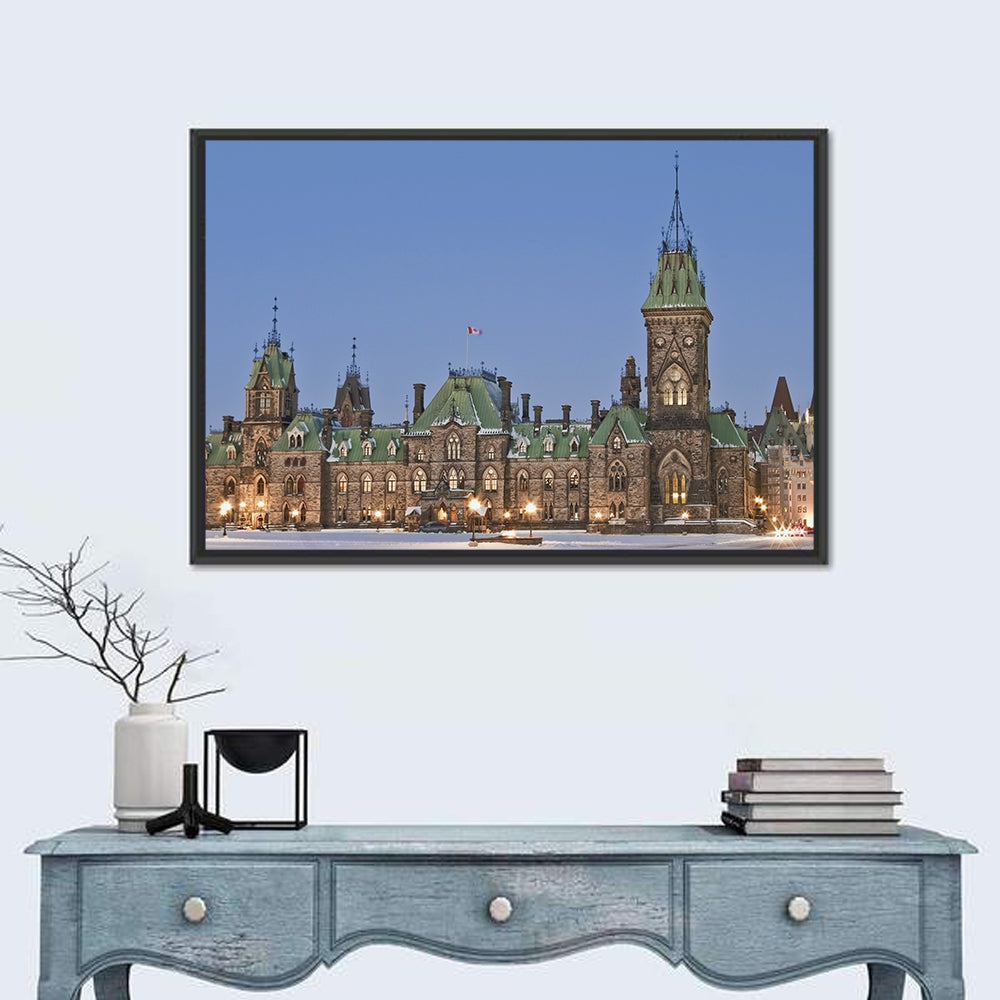 Ottawa Parliament Buildings at Dusk Wall Art in a room, landscape