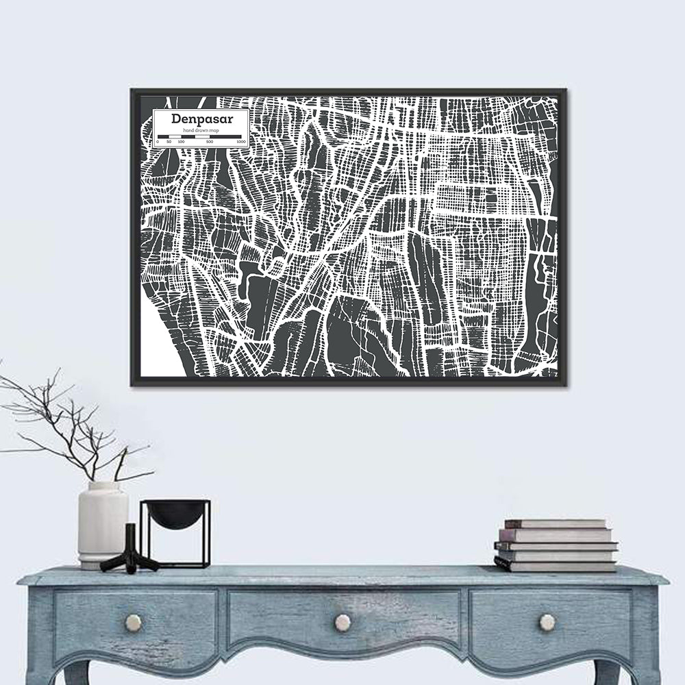 Denpasar Street Grid Map Wall Art in a room, landscape