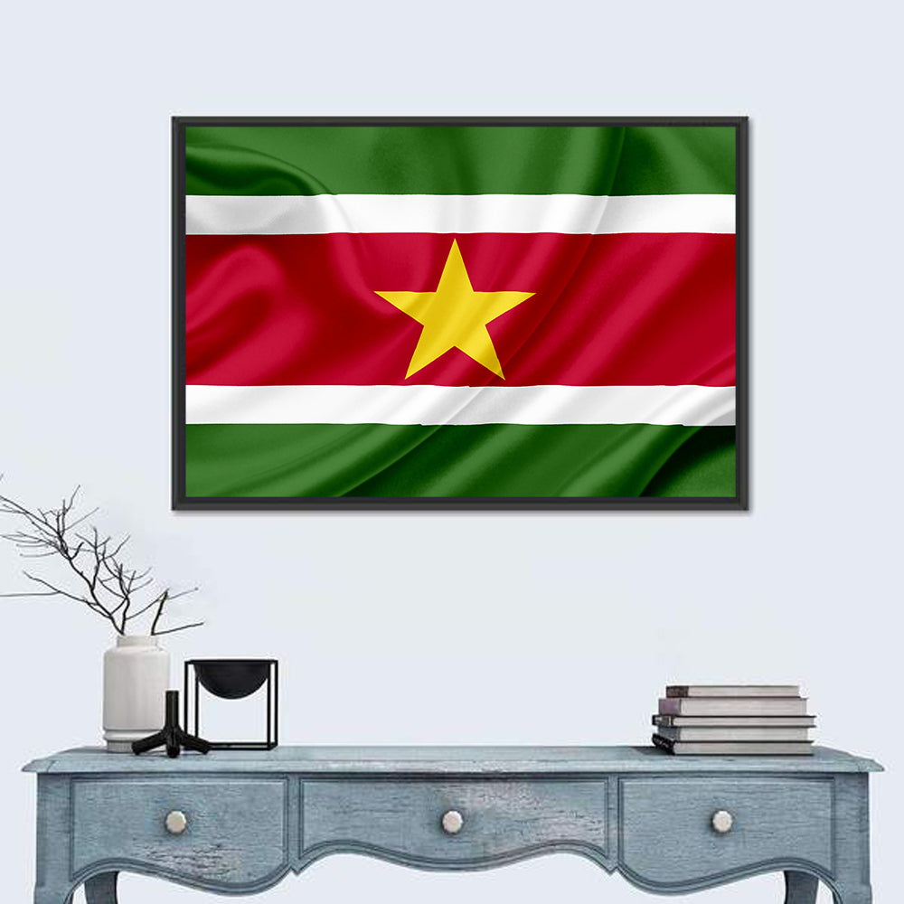 Suriname National Flag Wall Art in a room, landscape
