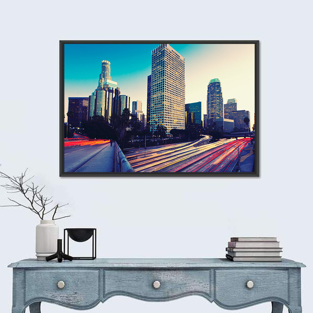 Los Angeles Night Skyline with U.s. Bank Tower Wall Art in a room, landscape