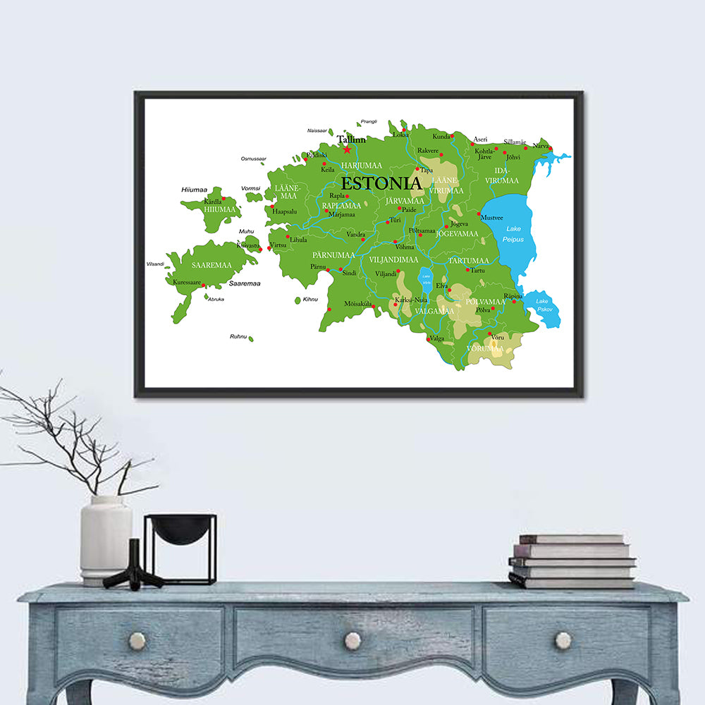 Estonia Physical Map Wall Art in a room, landscape