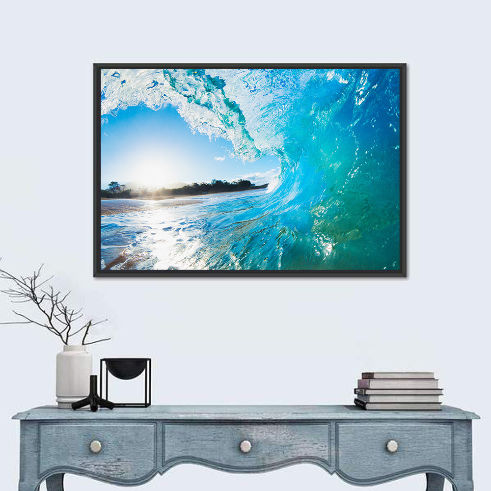 Inside a Breaking Blue Wave Wall Art in a room, landscape