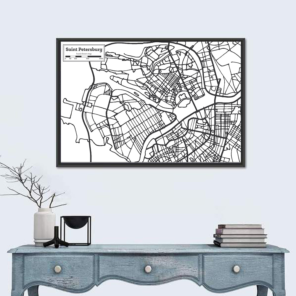 Saint Petersburg Street Plan Wall Art in a room, landscape