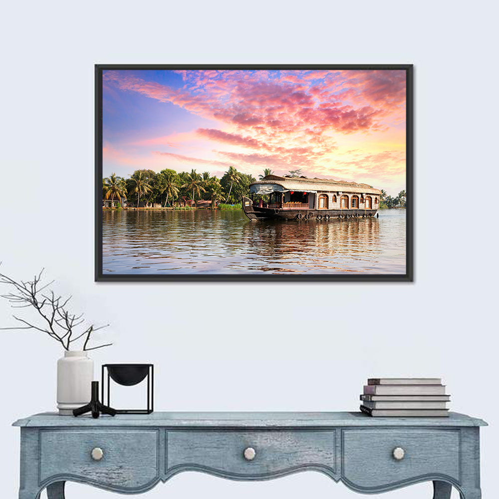 Houseboat at Sunset Wall Art in a room, landscape