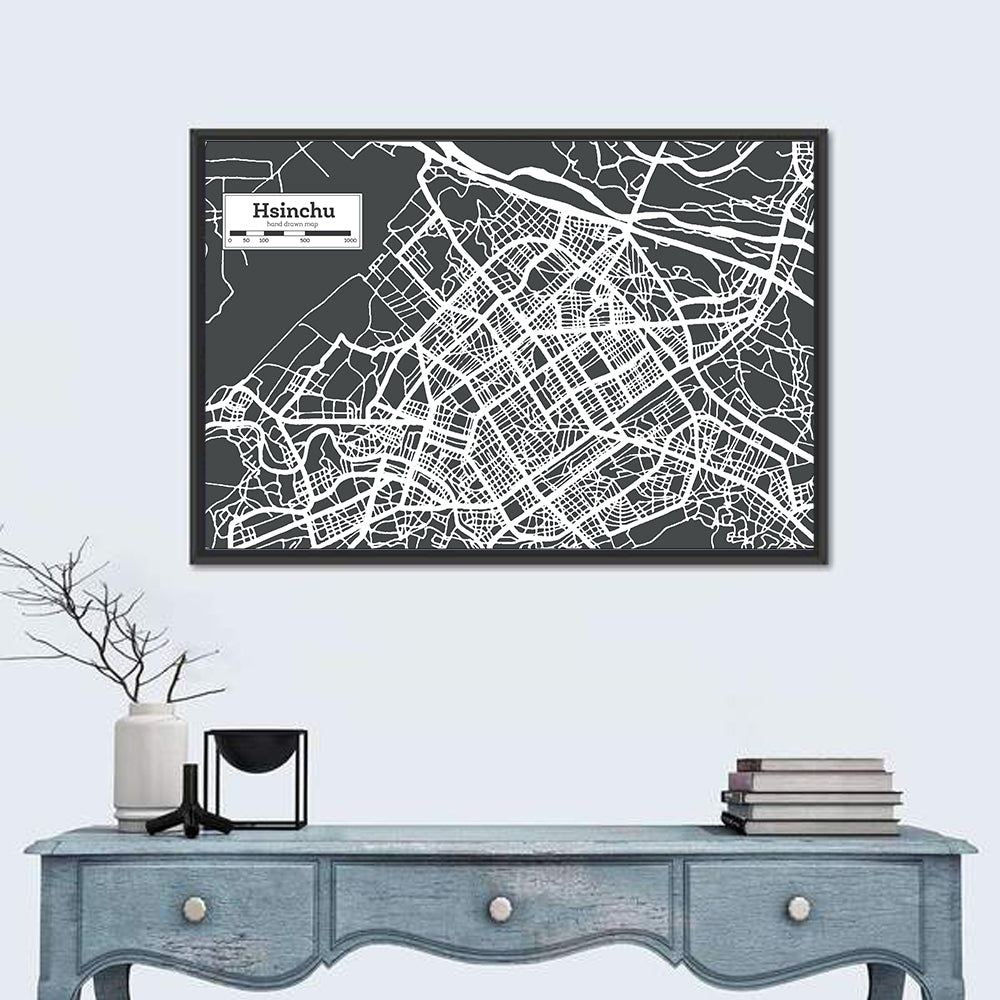 Hsinchu Street Grid Map Wall Art in a room, landscape