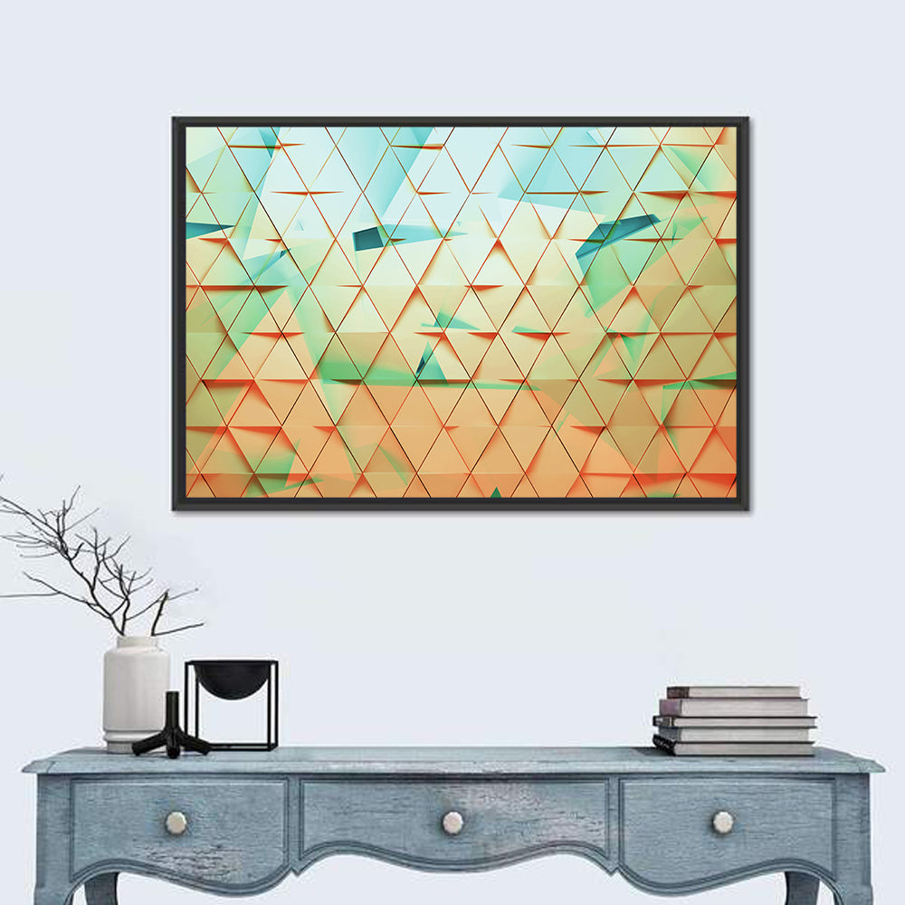 Translucent Triangle Grid Wall Art in a room, landscape