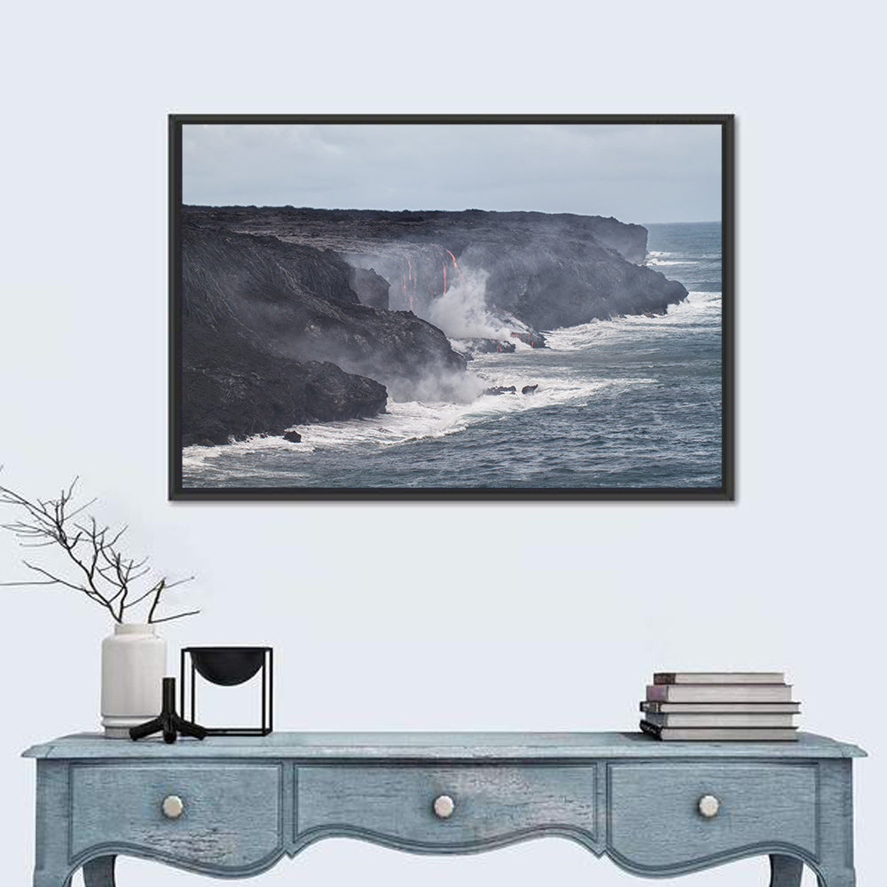 Glowing Lava on Big Island Coast Wall Art in a room, landscape