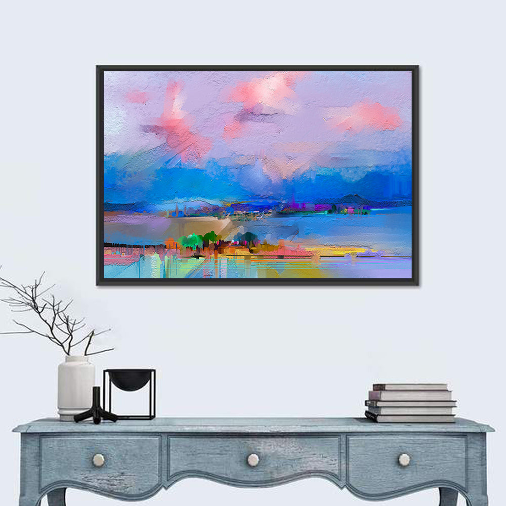 Semi Abstract Meadow at Dusk Wall Art in a room, landscape