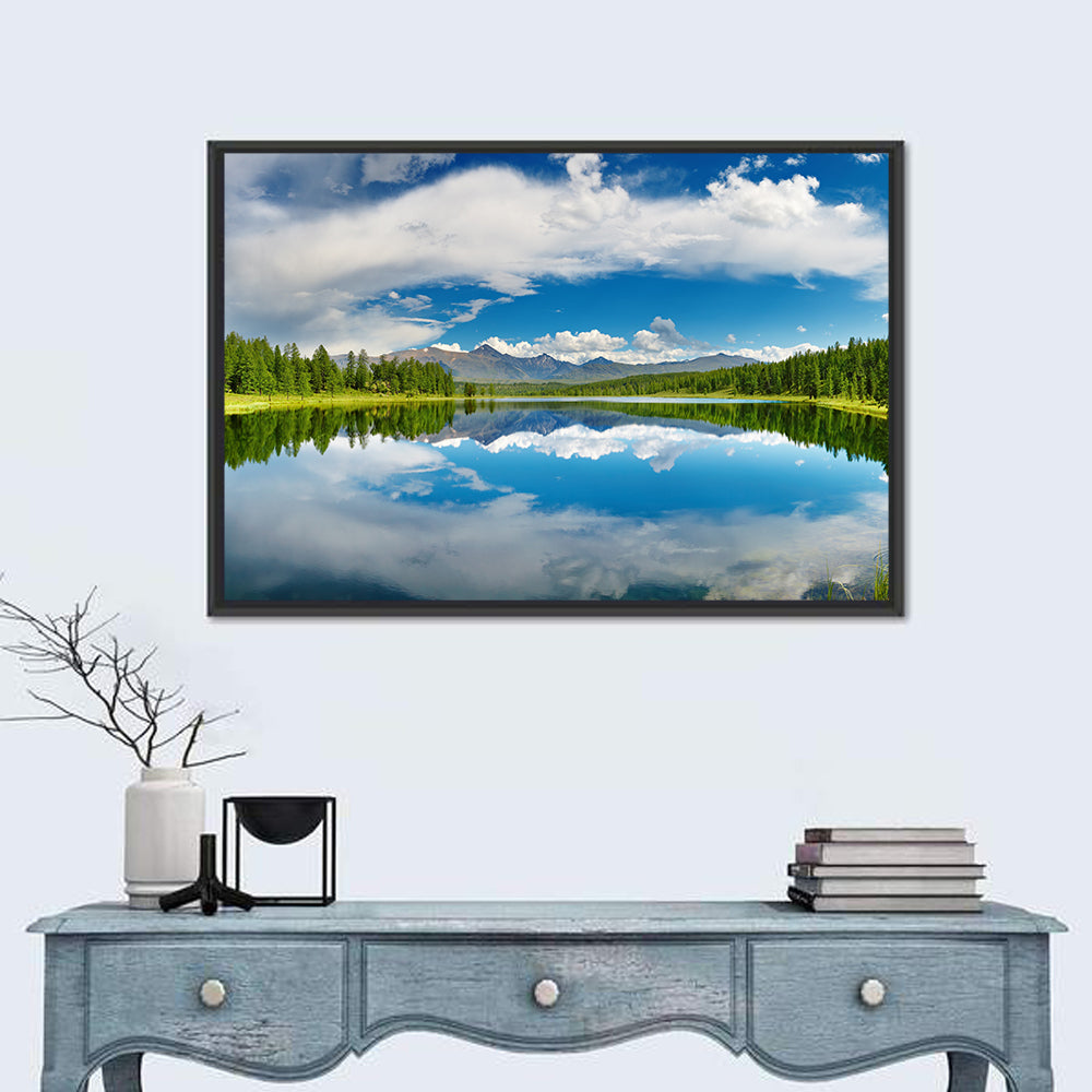 Mirror Lake in Altai Mountains Wall Art in a room, landscape