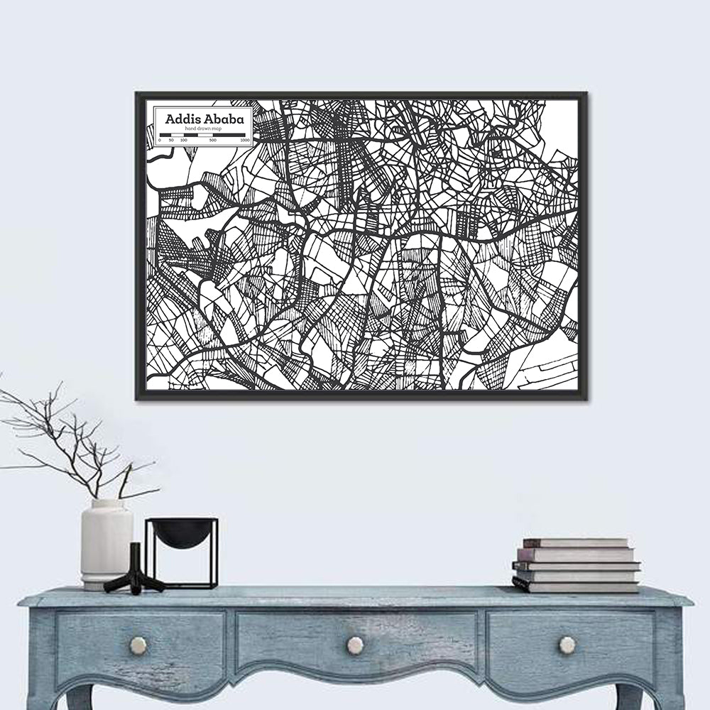 Addis Ababa Hand-drawn Map Wall Art in a room, landscape
