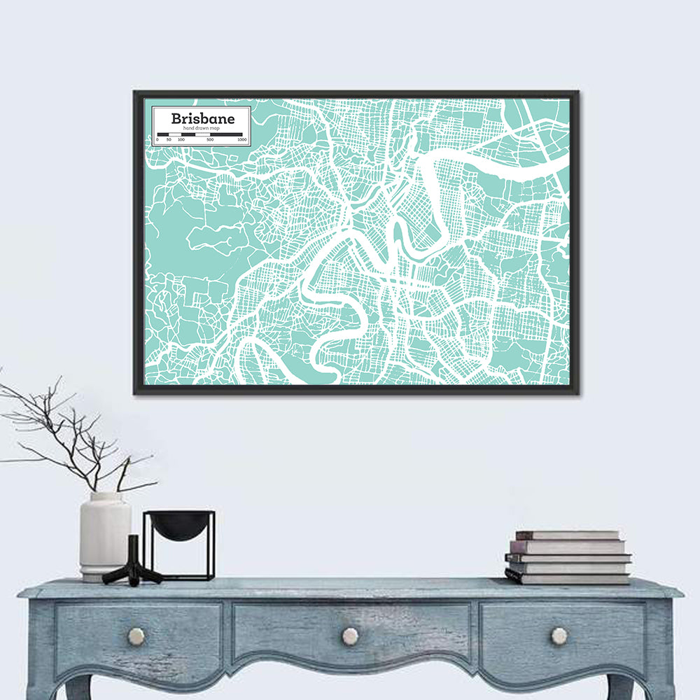 Brisbane City Map Wall Art in a room, landscape