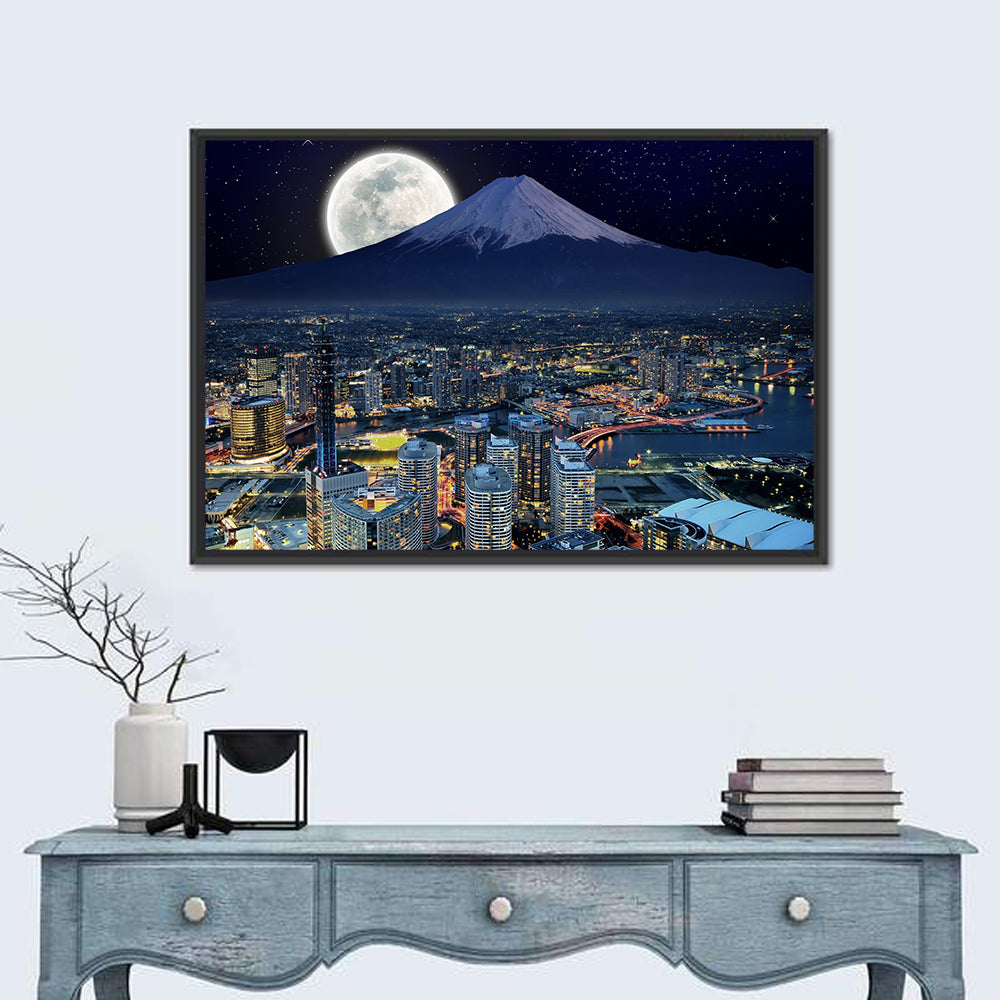 Yokohama Night Skyline with Mount Fuji Wall Art