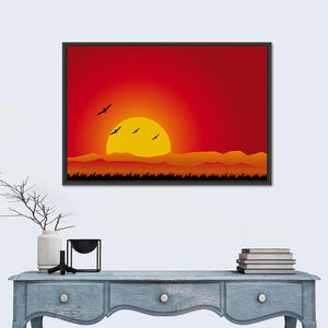 Birds Illustration At Sunset Wall Art