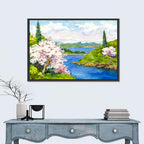 Spring Blossom Lakeside Landscape Wall Art