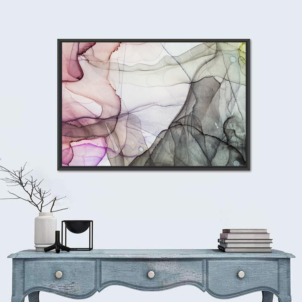 Textured Ink Wash Abstract Wall Art in a room, landscape