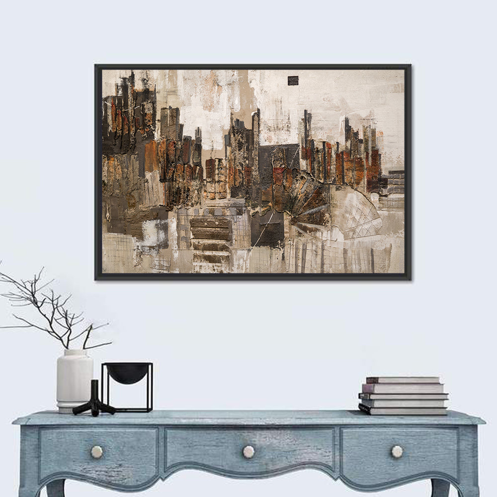 Brushstroke City Skyline Wall Art in a room, landscape