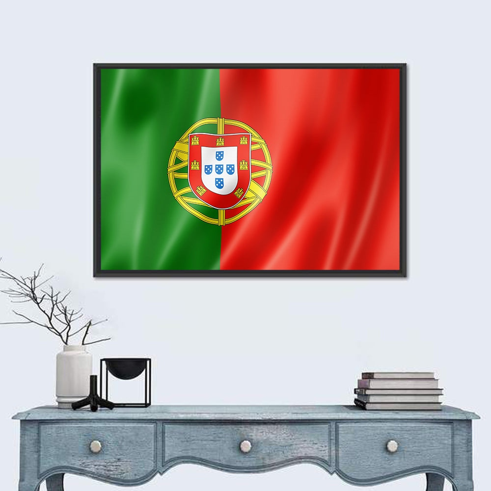 Portuguese Flag with Coat of Arms Wall Art in a room, landscape