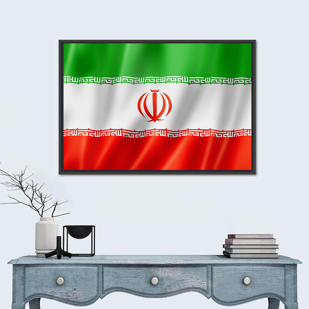 Iran National Flag Wall Art in a room, landscape
