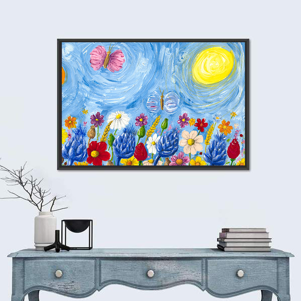 Sunlit Wildflower Meadow with Butterflies Wall Art