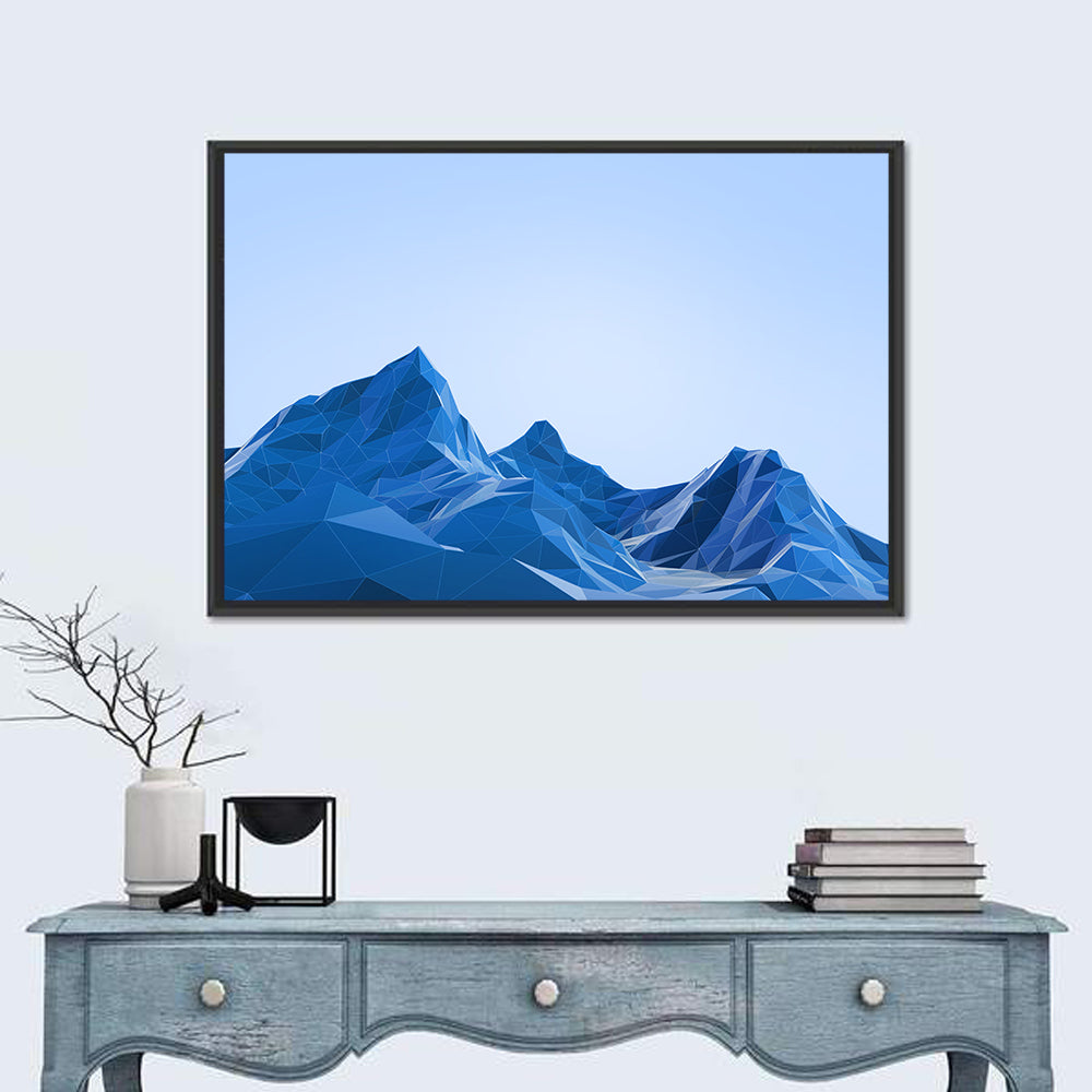 Blue Geometric Mountain Range Wall Art in a room, landscape