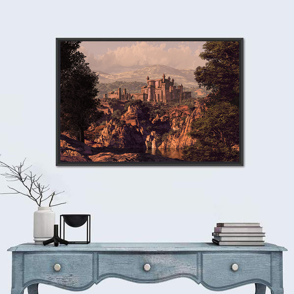Medieval Castle at Golden Hour Wall Art in a room, landscape