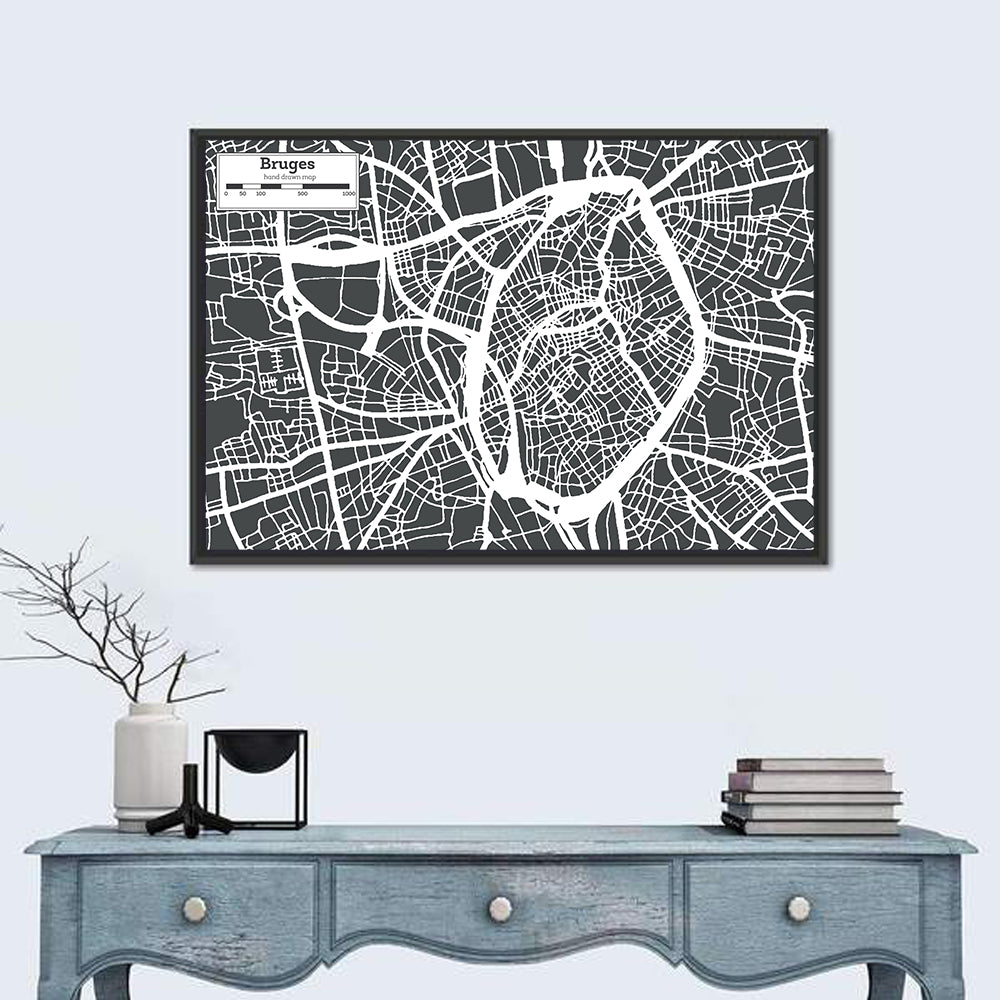 Bruges Canal Map Wall Art in a room, landscape