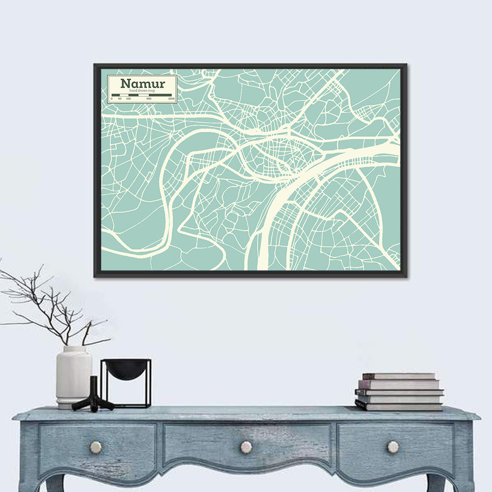 Namur Aerial Map Wall Art in a room, landscape
