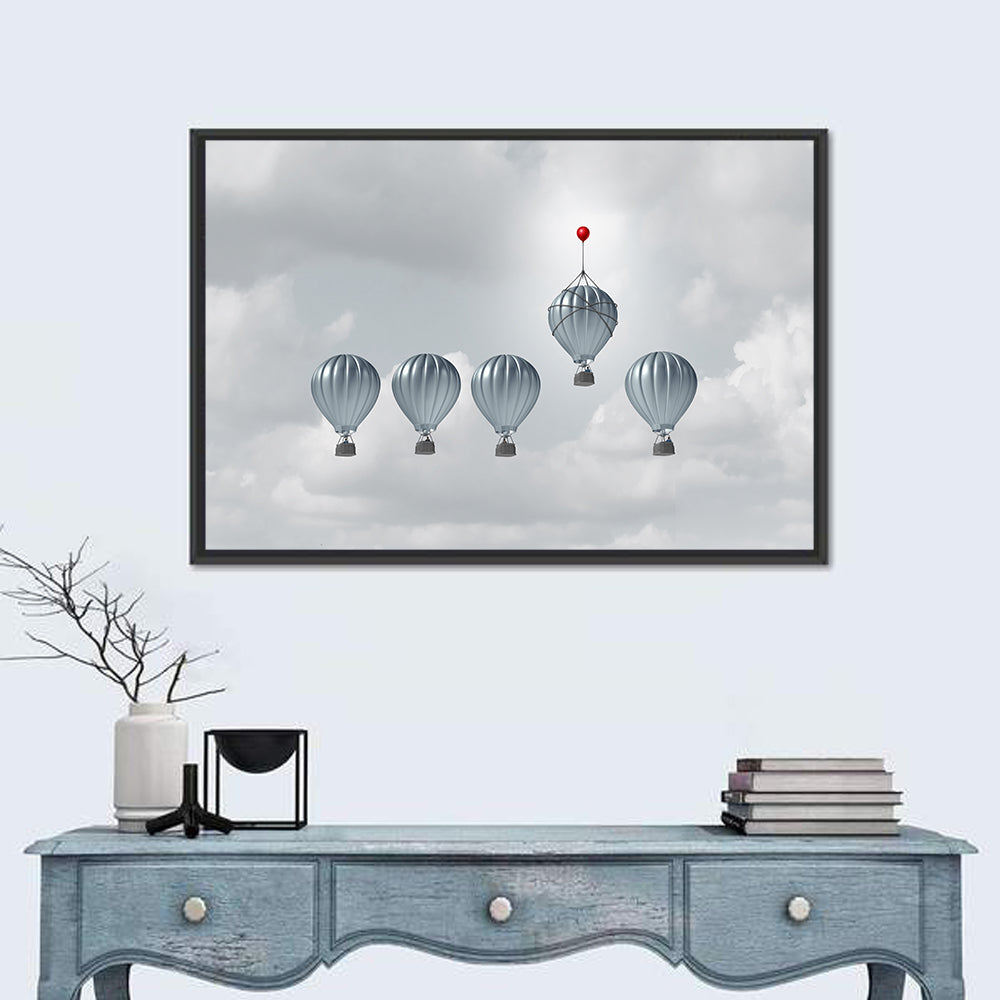 Hot Air Balloon Race with Red Accent Wall Art in a room, landscape